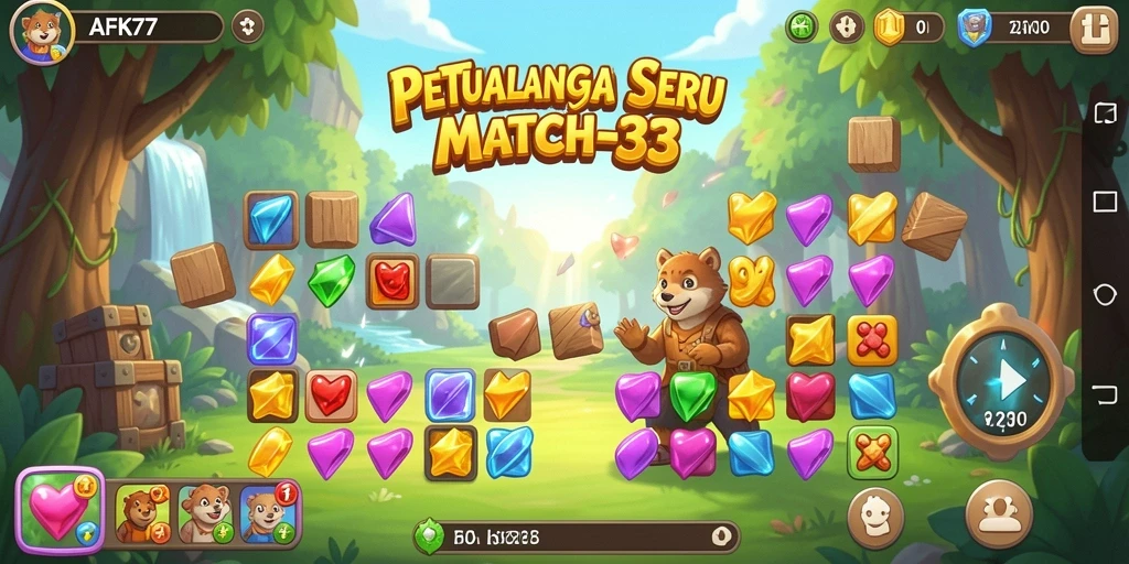 Tangkapan layar utama AFK77 menunjukkan gameplay seru dan interaktif Match-3.