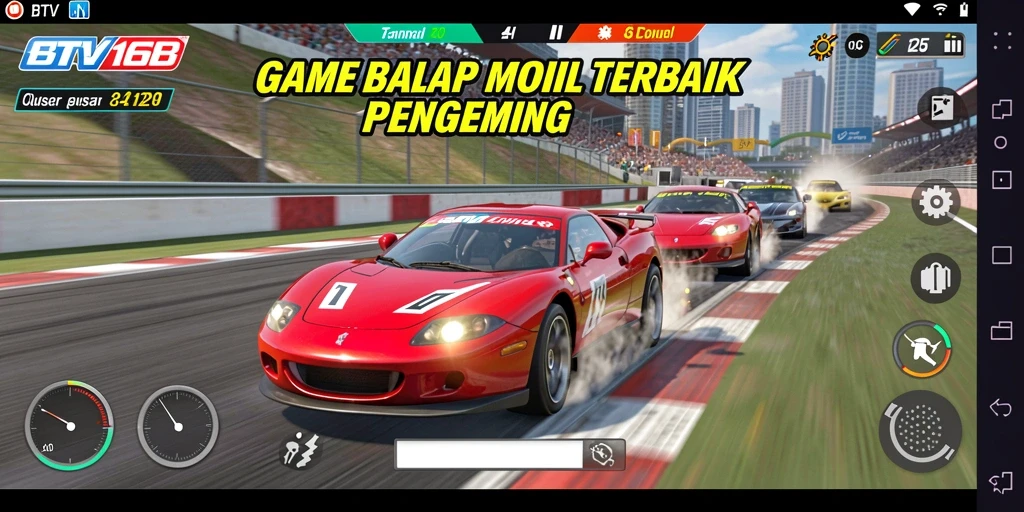 Gameplay BTV168 dengan mobil-balap yang beraksi di trek menantang.