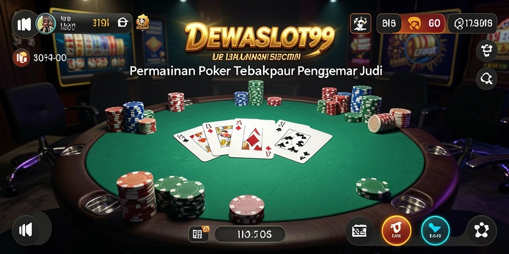 Tampilan gameplay menarik dari DEWASLOT99 yang menggambarkan suasana poker.
