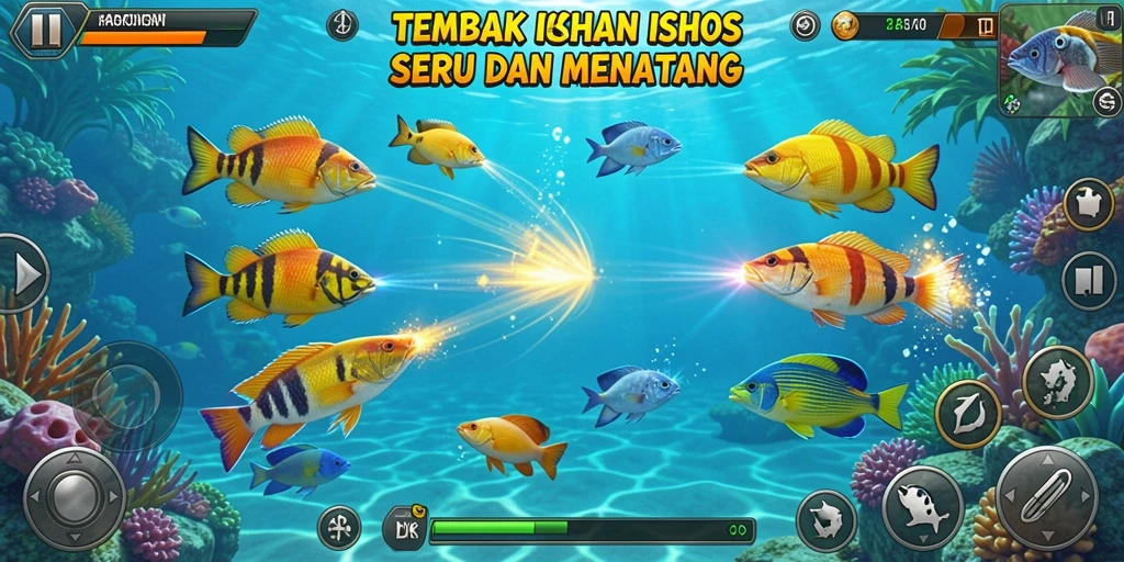 Tampilan gameplay DKK yang menampilkan ikan berwarna-warni.