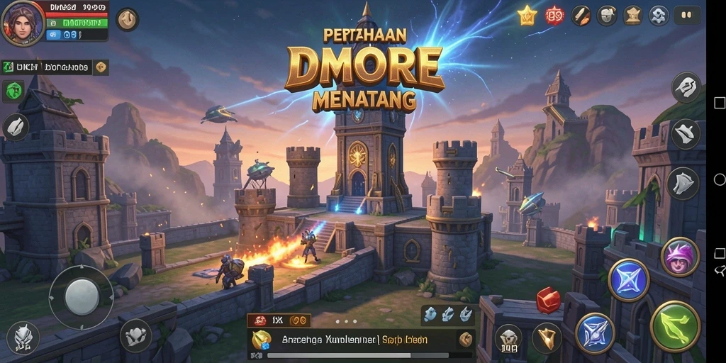 Tampilan gameplay DMD999 menampilkan aksi pertahanan menara yang mendebarkan.