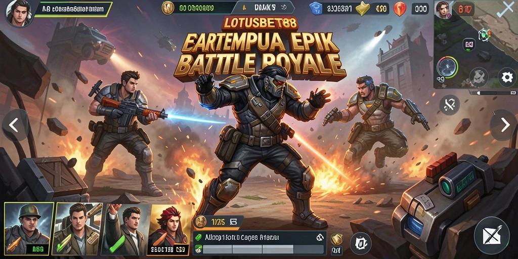 Screenshot LOTUSBET88 menampilkan aksi intens dalam pertempuran Battle Royale.