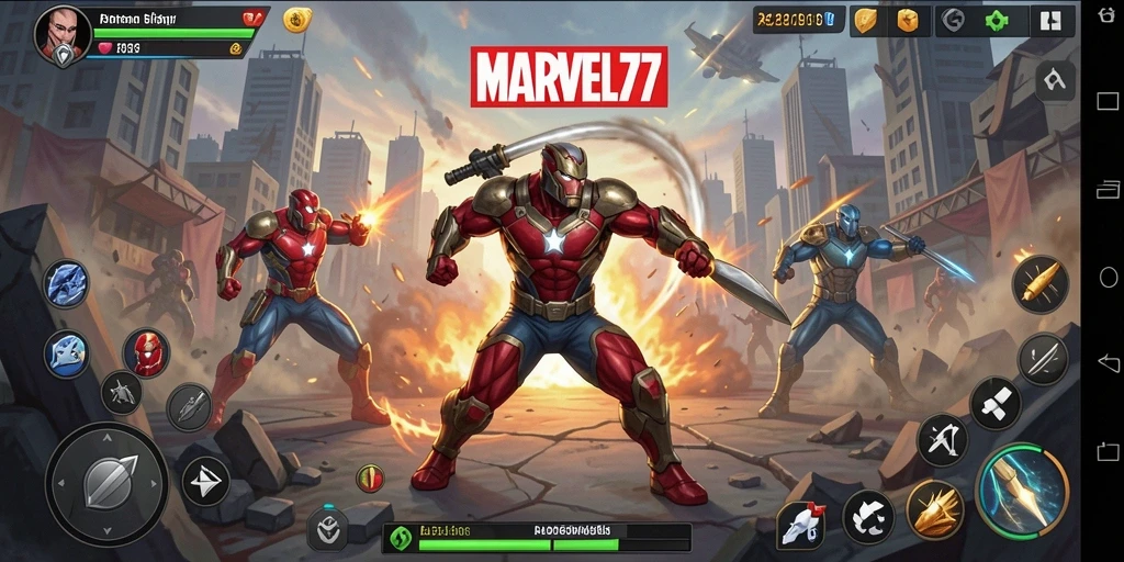 Tangkapan layar utama menampilkan aksi pertahanan karakter Marvel.