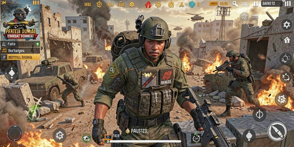 Screenshot PAUS123 menampilkan aksi seru dalam pertempuran Battle Royale.