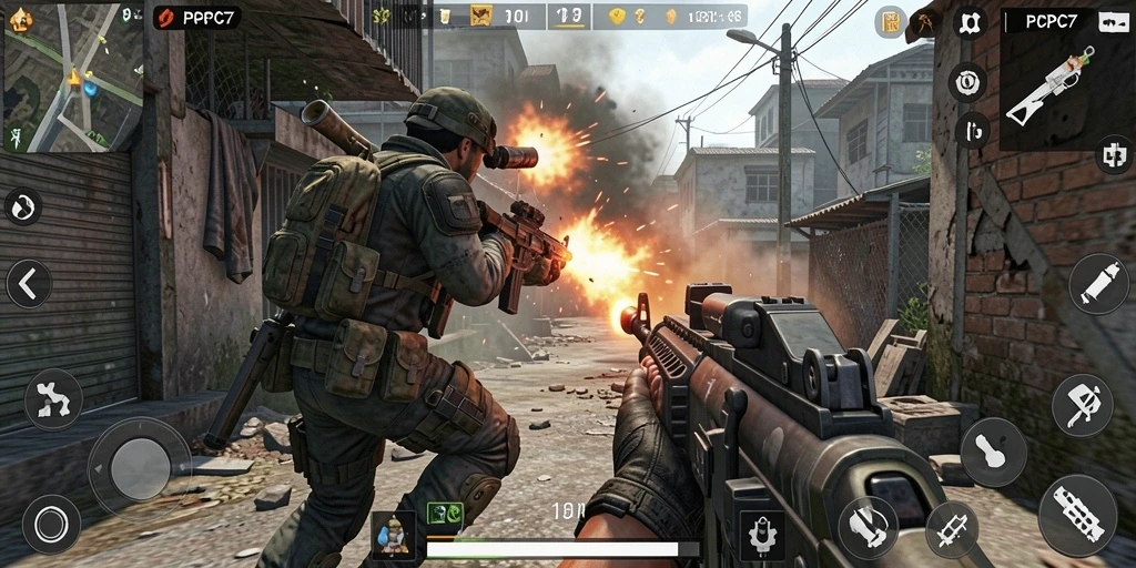 Gameplay PCPC7 yang seru dan menegangkan di arena pertempuran.