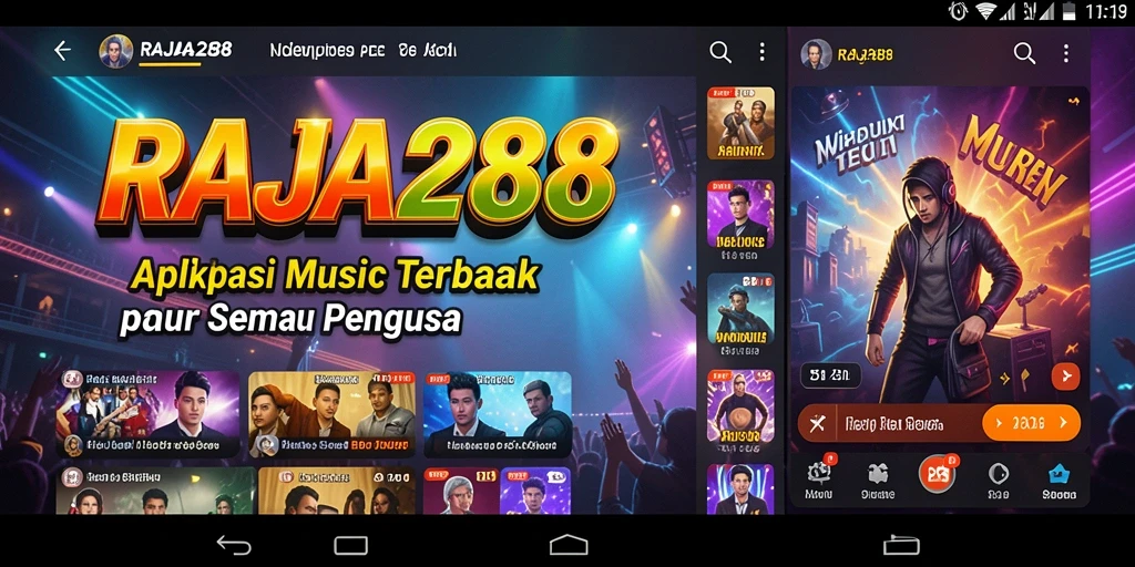 Screenshot utama RAJA288 menampilkan antarmuka aplikasi musik yang menarik.