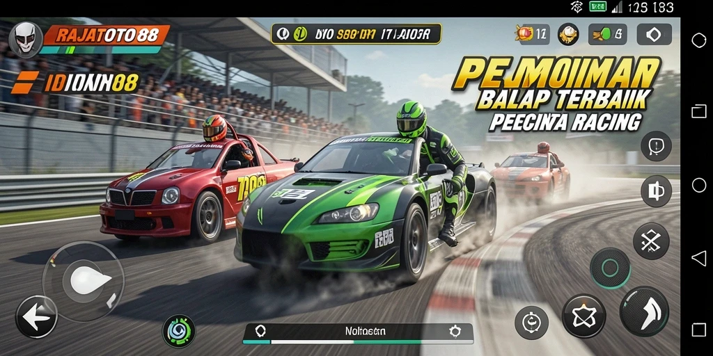 Screenshot RAJATOTO88 menampilkan balapan mendebarkan di trek yang menantang.