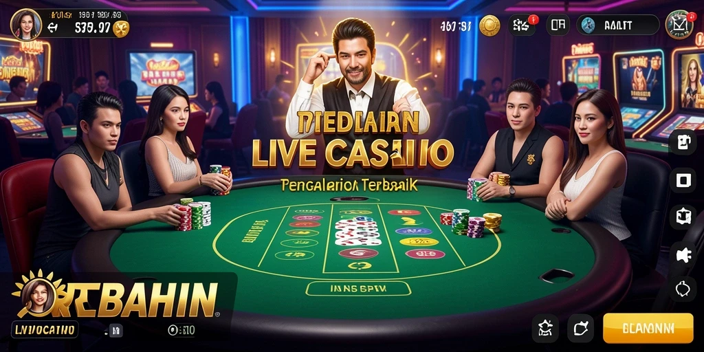 Screenshot gameplay REBAHIN yang menampilkan dealer dan pemain dalam suasana Live Casino.