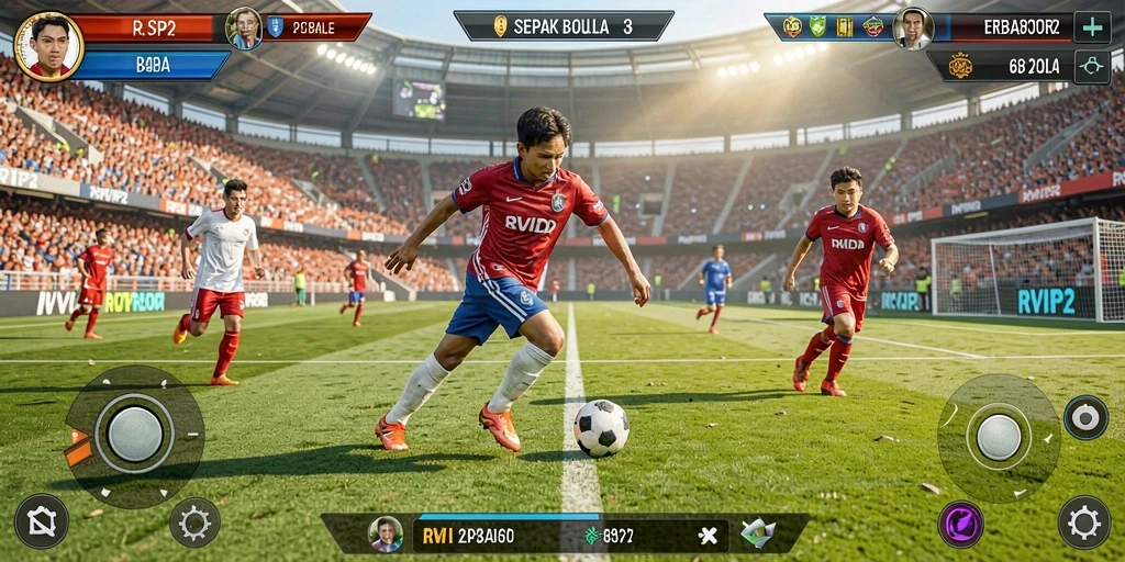 Tampilan gameplay <strong>RVIP2</strong> yang menampilkan aksi seru di lapangan sepak bola.