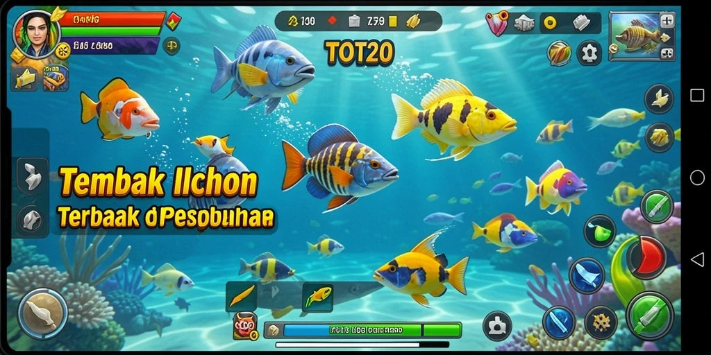 Screenshot gameplay seru TOTO20 dengan aksi tangkap ikan.